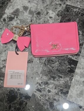 Juicy Couture Hot Pink Patent Card Case Key Fob with Bow Charm